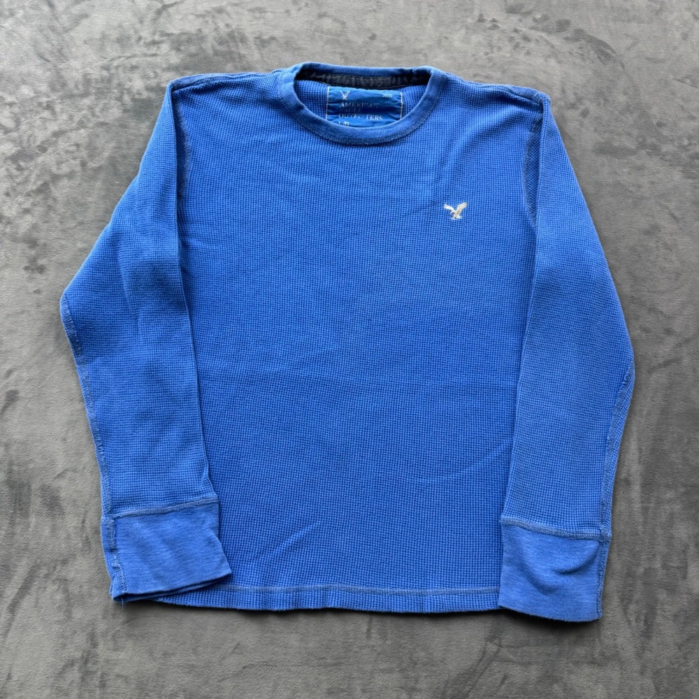 American Eagle Outfitters Mens Blue Waffle Knit Thermal Long Sleeve Shirt L